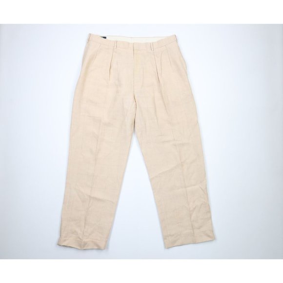 Vintage 80s Ralph Lauren Mens 36x31 Linen Pleated Cuffed Wide Leg Pants USA